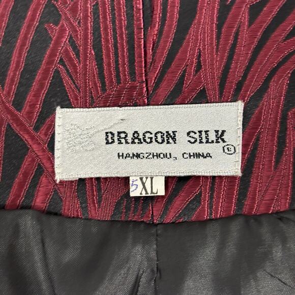 Dragon Silk Jacket Coat Womens Size XL Shanghai China Dark Red Black Vintage - Picture 15 of 16
